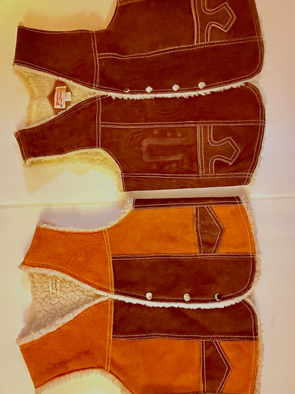 Vintage Suede Leather Vest Lot 2 Mexico Western Festival Boho Hippie 60s